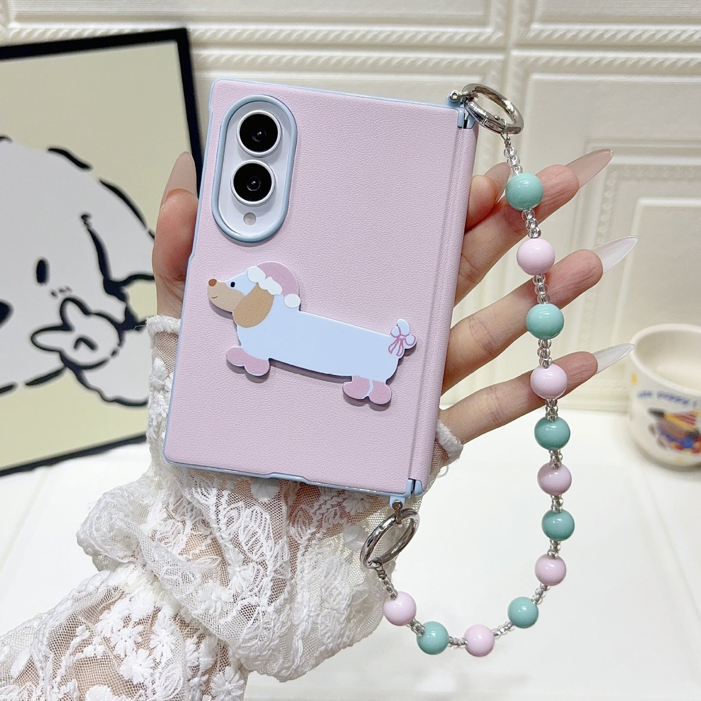 Samsung Fold series cartoon style buckle, central axis, carrying strap, protective Case (Exclusive)
