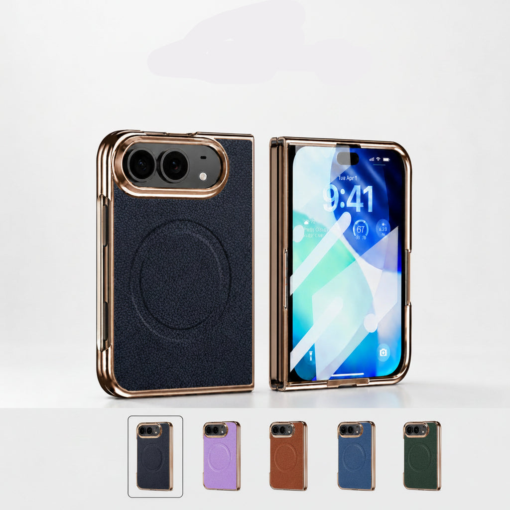Apple Iphone Ultra electroplated magnetic folding screen lychee leather texture protective case (Exclusive)