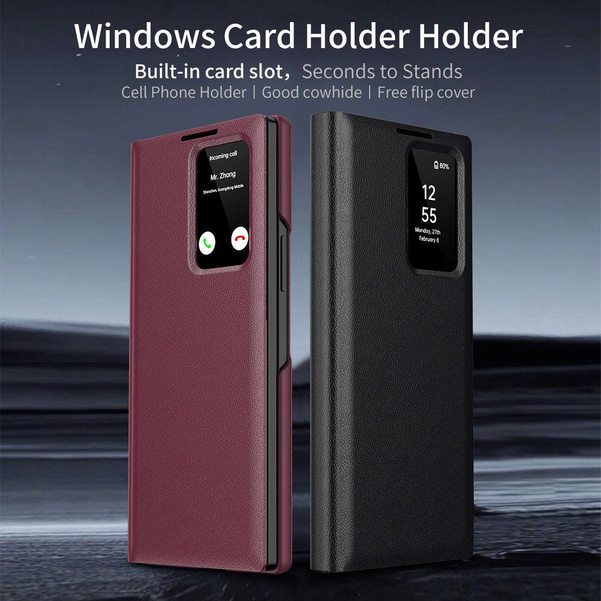 Samsung Fold Series Smart Window Card, Business Leather Case, Flip Cover, Anti-Fall Case (Exclusive)