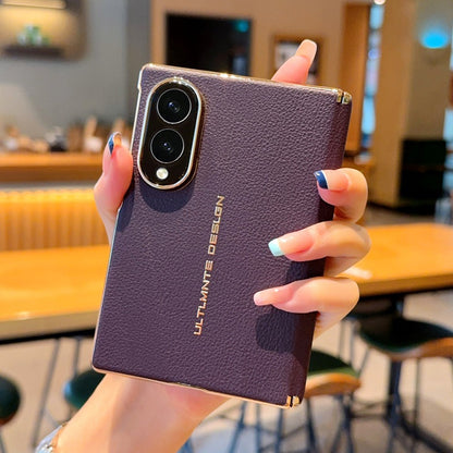 Samsung Fold Electroplated Gold Fashionable Plain Leather Case (Exclusive)