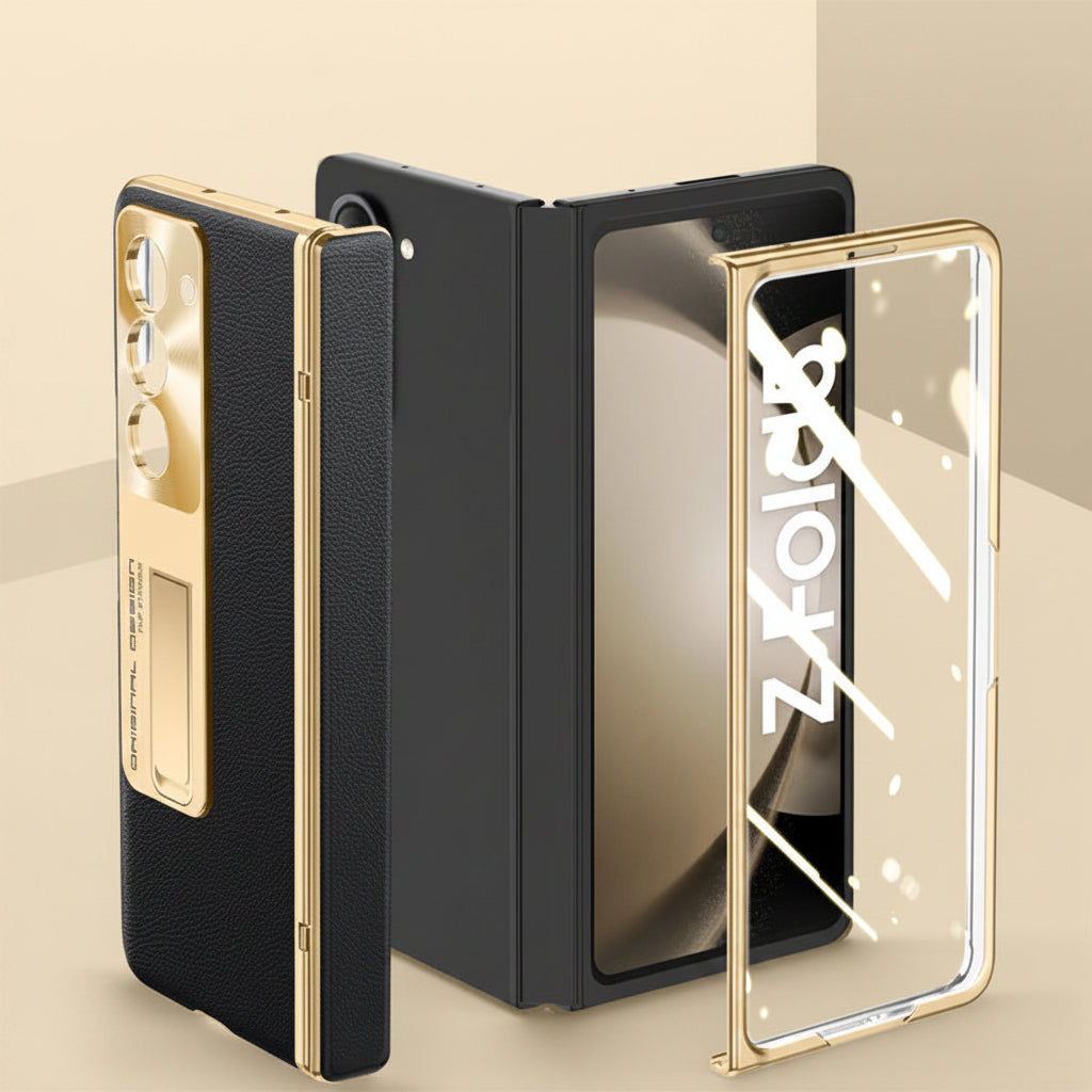 Samsung Fold 5 Electroplating Plain Leather Cover  (Exclusive)