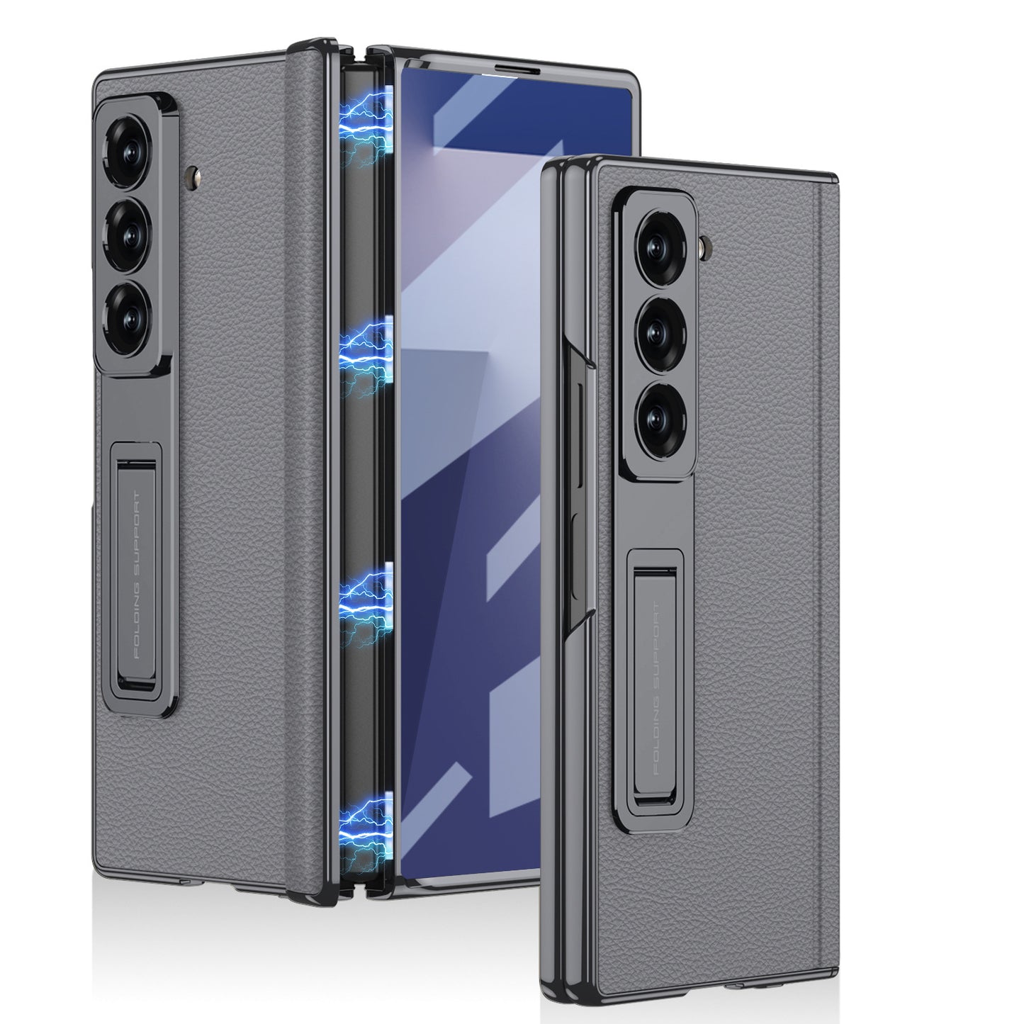 Samsung Fold Series Electroplated Bracket Plain Leather Magnetic Hinge Business Anti-Fall Protective (Exclusive)