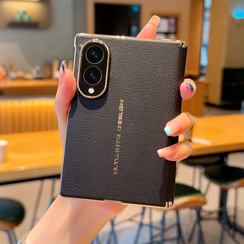 Samsung Fold Electroplated Gold Fashionable Plain Leather Case (Exclusive)