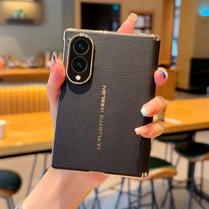 Samsung Fold Electroplated Gold Fashionable Plain Leather Case (Exclusive)
