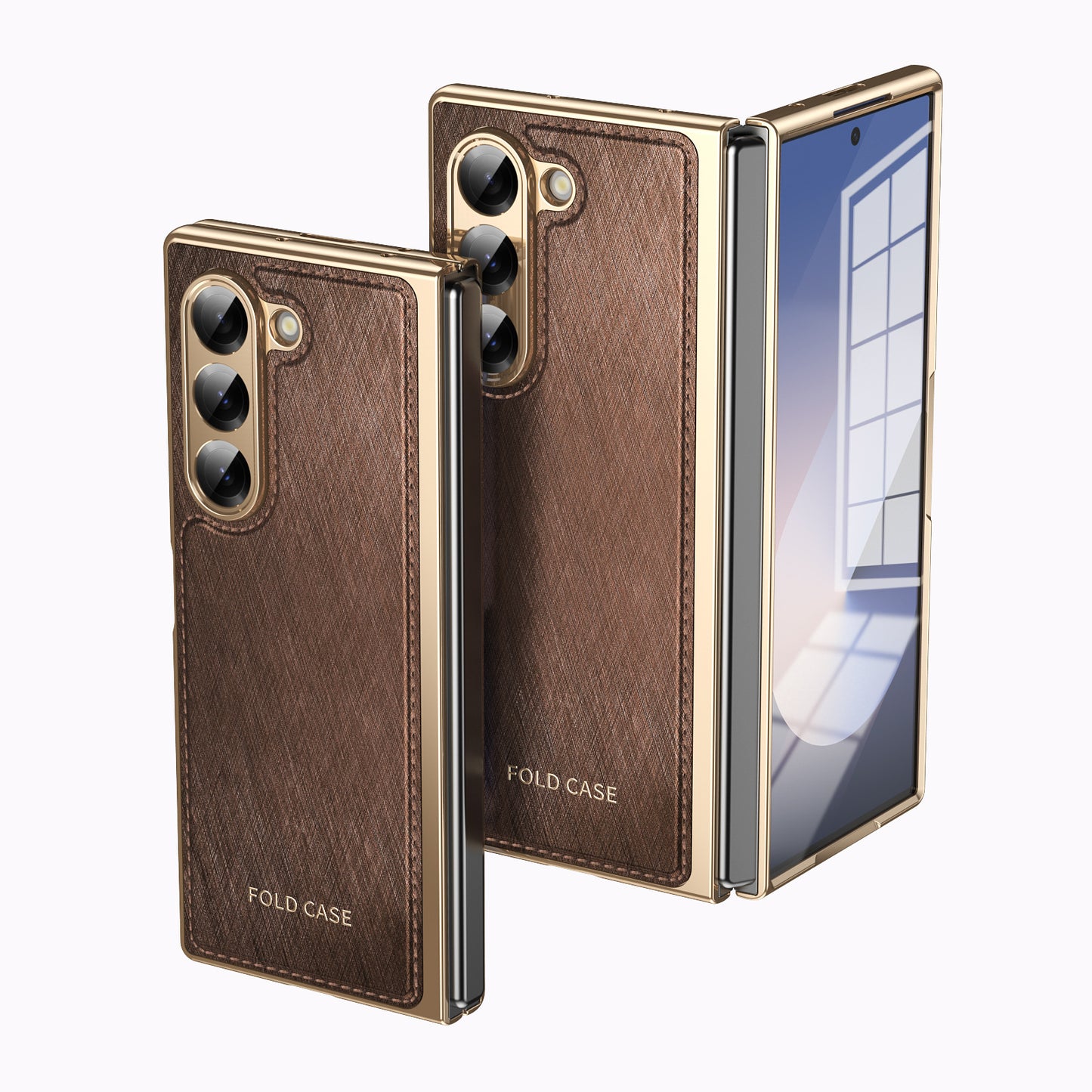 Samsung Fold series Leather Texture Gold-Plated Electroplated Folding Phone Case (Exclusive)
