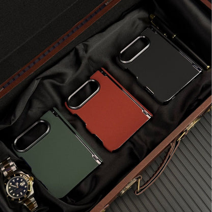 Apple iPhone plain leather electroplated frame, dual central axis protection, anti-drop case (Exclusive)