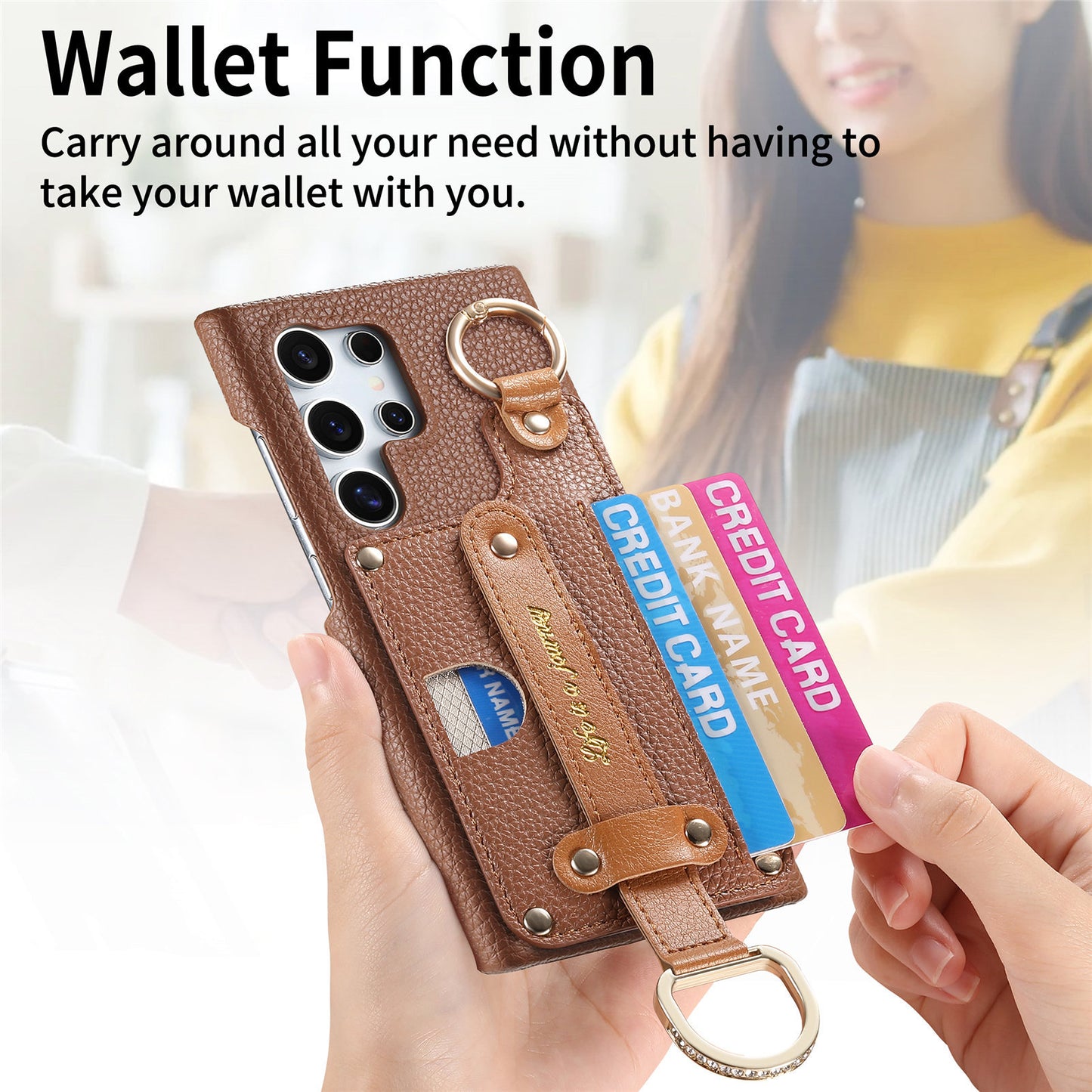 Samsung Ultra series Phone Case with Ring, Lychee Pattern (Exclusive)