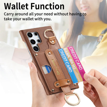 Samsung Ultra series Phone Case with Ring, Lychee Pattern (Exclusive)