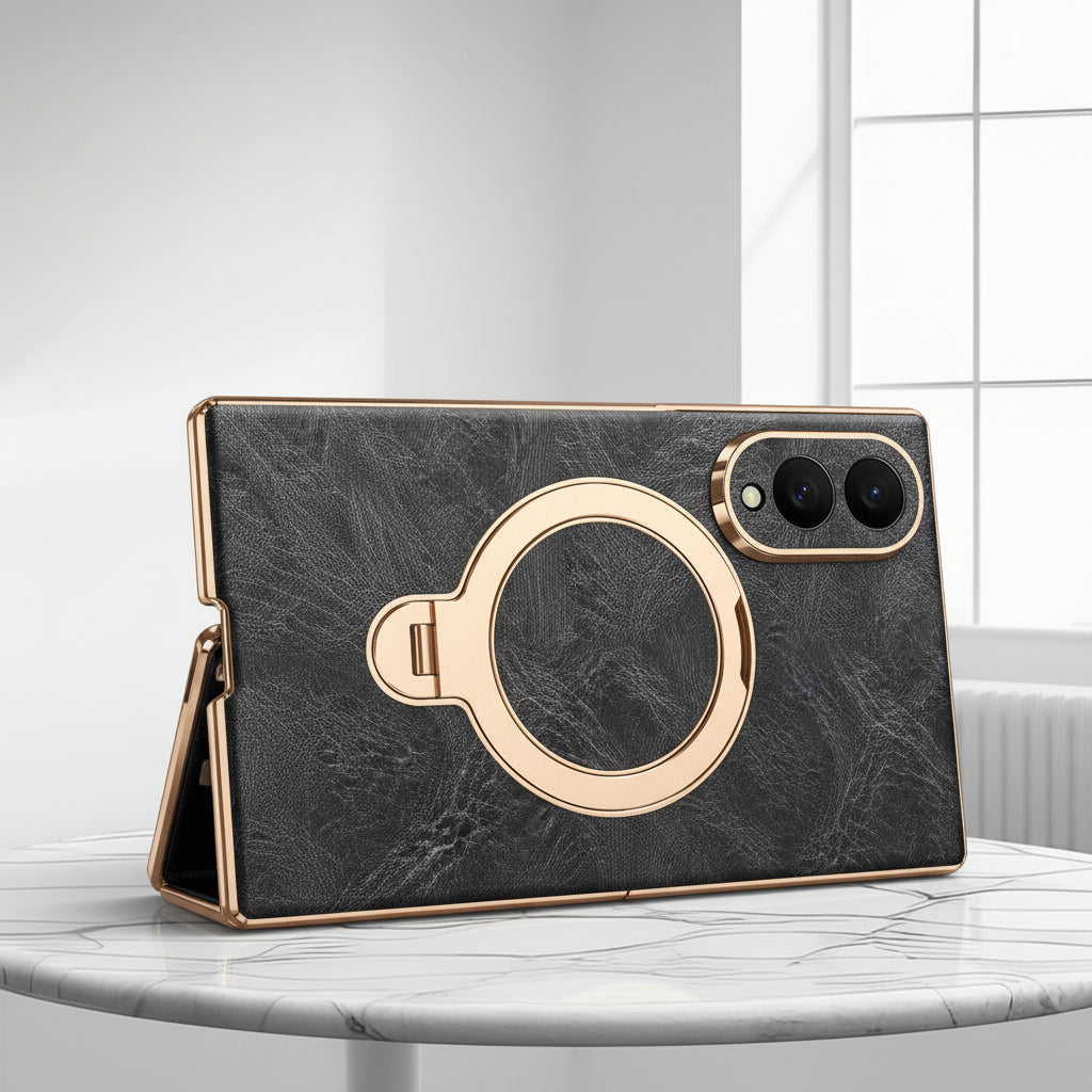 Samsung Flip Cover, Gold-Edged Stand, Oil-Wax Leather Protective Case (Exclusive)
