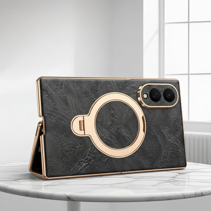Samsung Flip Cover, Gold-Edged Stand, Oil-Wax Leather Protective Case (Exclusive)