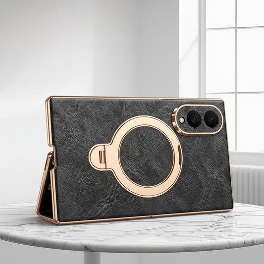 Samsung Flip Cover, Gold-Edged Stand, Oil-Wax Leather Protective Case (Exclusive)