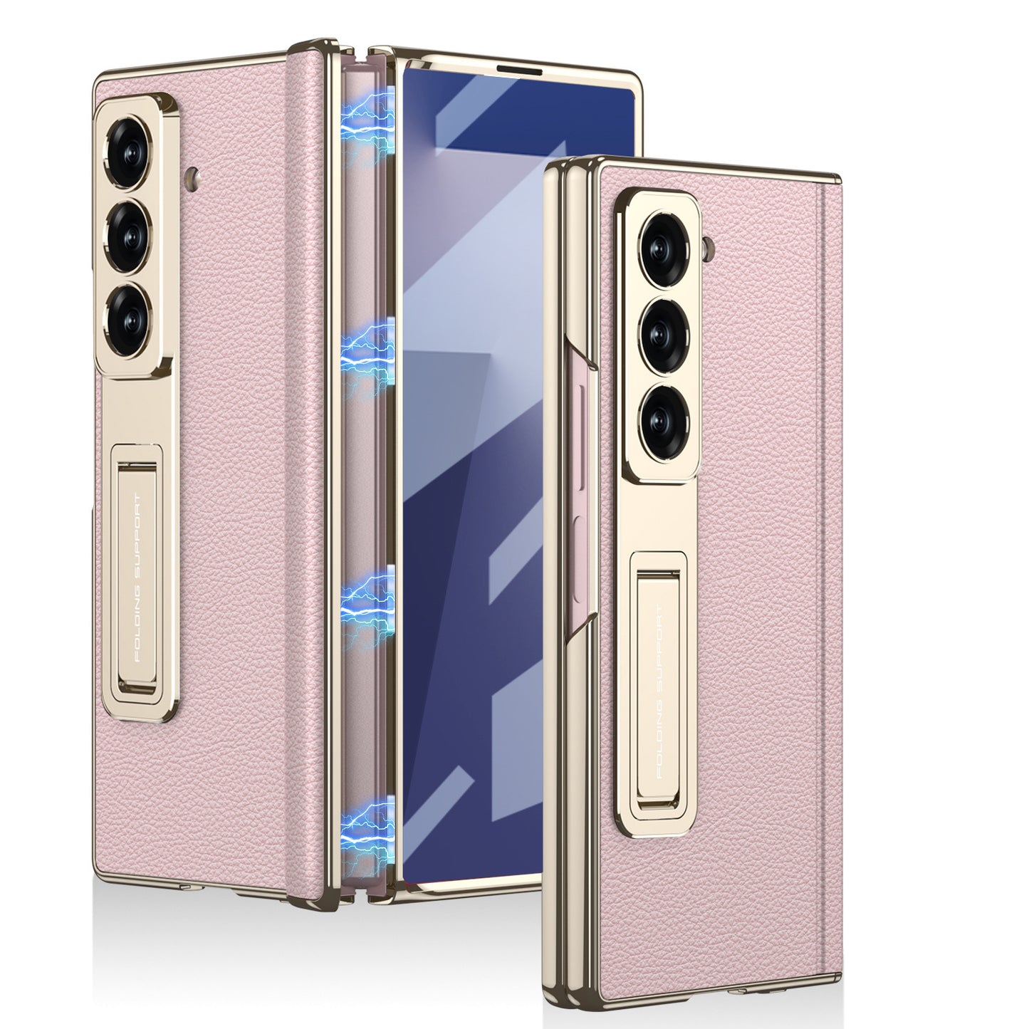Samsung Fold Series Electroplated Bracket Plain Leather Magnetic Hinge Business Anti-Fall Protective (Exclusive)