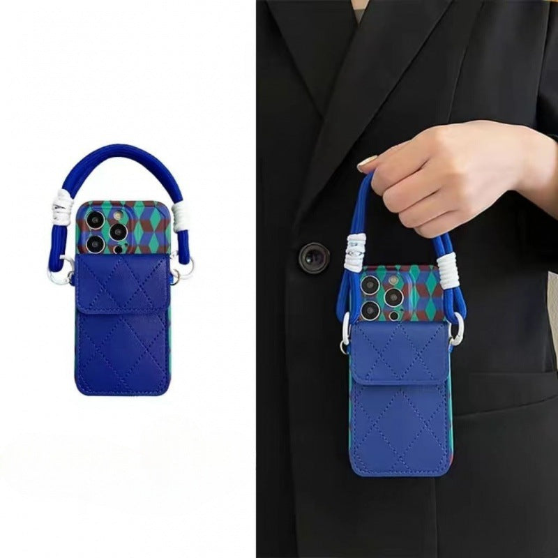 Apple Iphone Contrasting Dark Blue Card Holder Hand Strap Case (Exclusive)