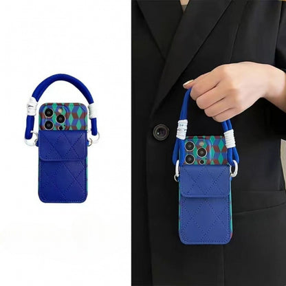 Apple Iphone Contrasting Dark Blue Card Holder Hand Strap Case (Exclusive)