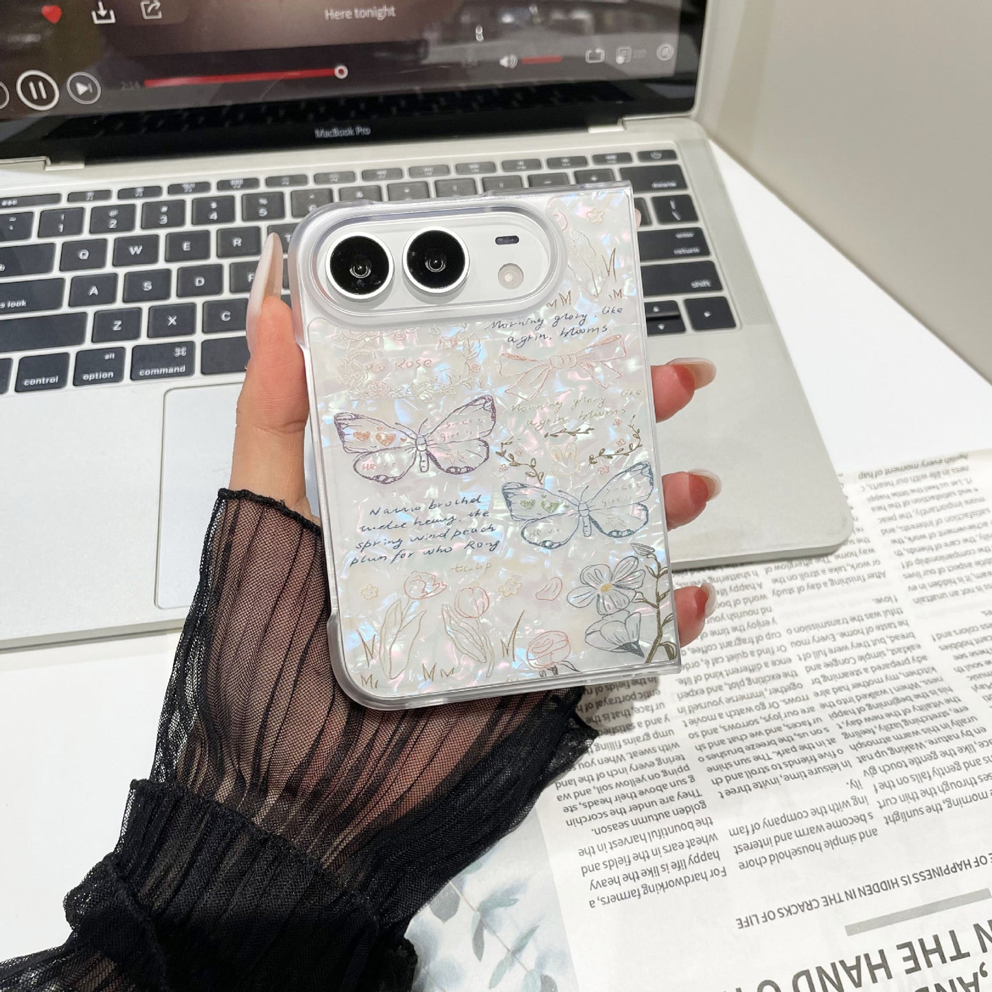 Apple Iphone Ultra ins style shell pattern flower full coverage drop protection foldable screen Case (Exclusive)