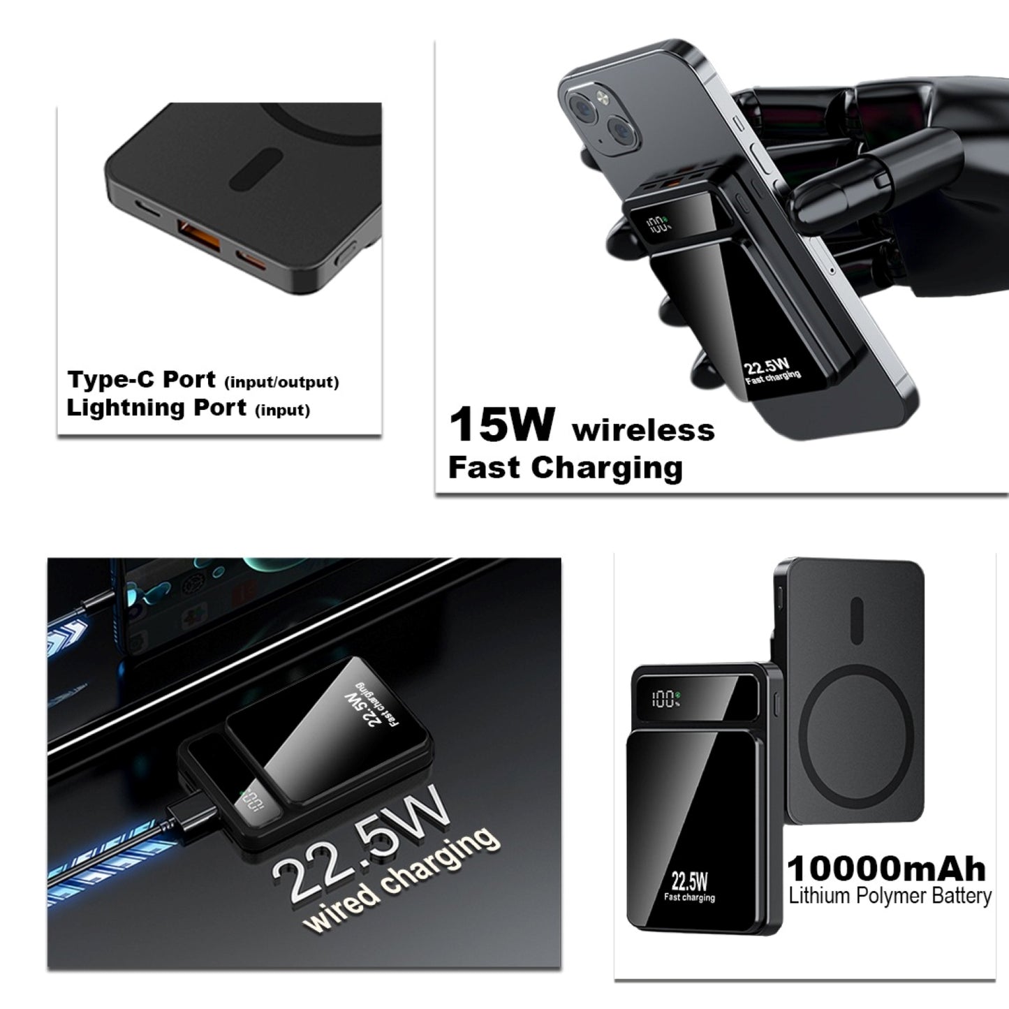 Amytel Mag safe Fast charging 22.5 watt Power bank with Glossy texture ( 6 Month warranty)