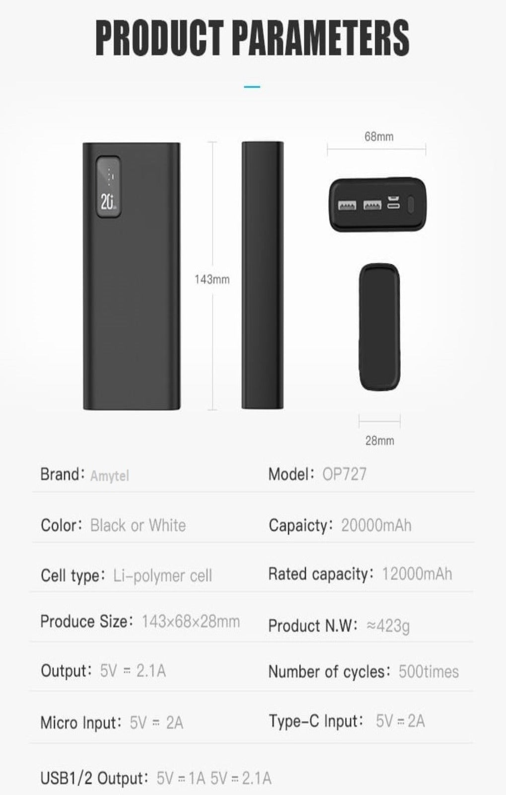 Amytel 20,000 mah Fast Charging Power bank with 25 watt with indicator( 6 month warranty)