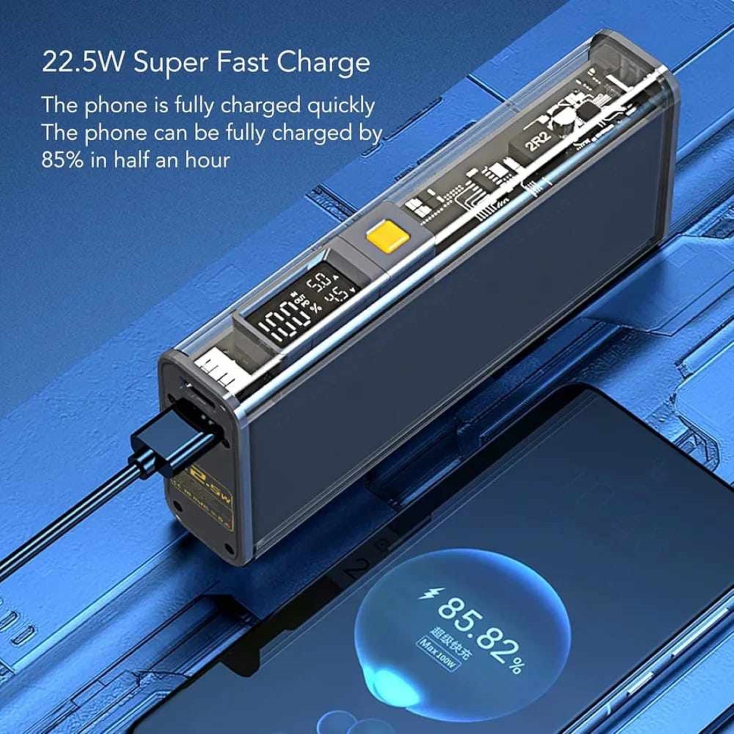 Amytel Fast Charging 22.5 watt Power Bank with 20,000 Mah Capacity with Transparent Finish(6 month Warranty)