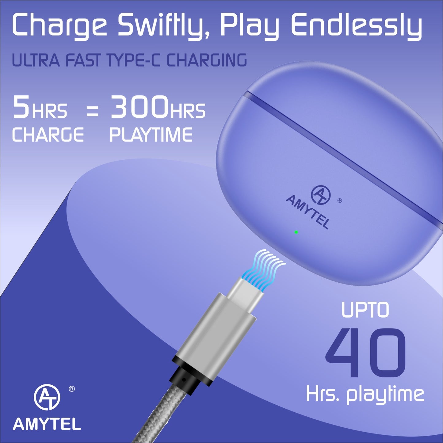 Amytel TWS Blutooth Earbuds with Ipx 4 Water resistance with long Battery Life