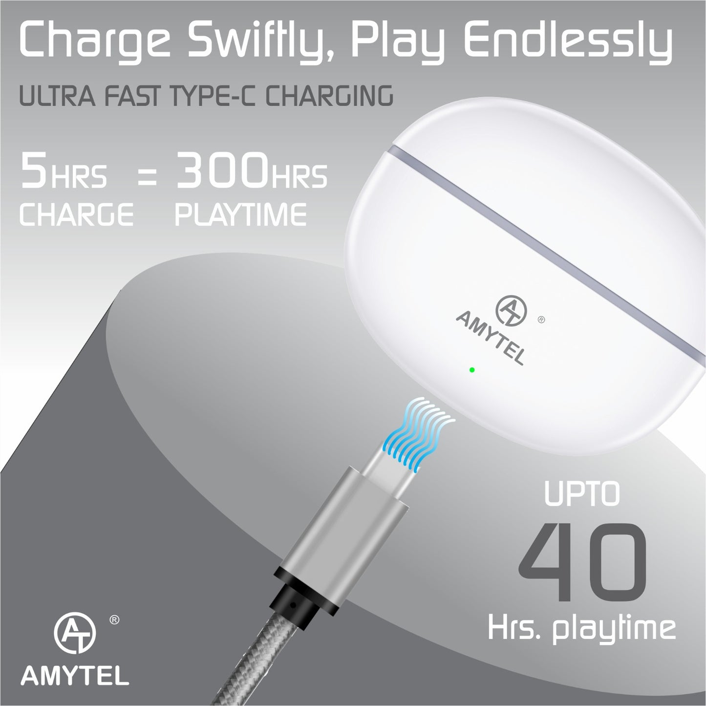 Amytel TWS Blutooth Earbuds with Ipx 4 Water resistance with long Battery Life