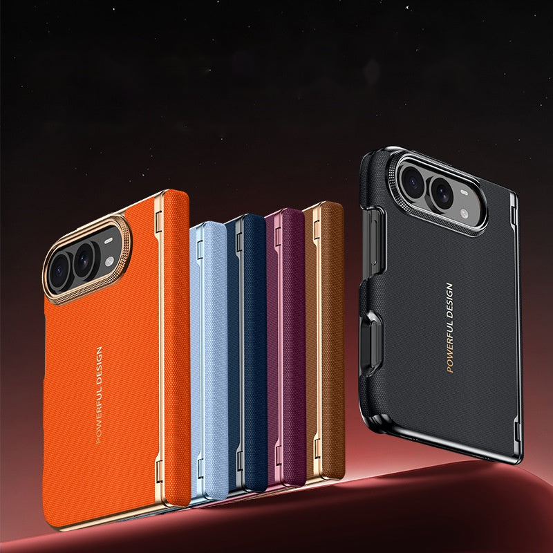 Apple iPhone Ultra folding magnetic spring-loaded double central axis and electroplated leather case (Exclusive)