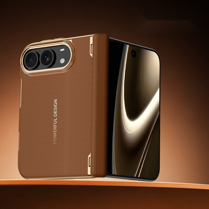 Apple iPhone Ultra folding magnetic spring-loaded double central axis and electroplated leather case (Exclusive)