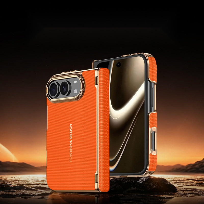 Apple iPhone Ultra folding magnetic spring-loaded double central axis and electroplated leather case (Exclusive)