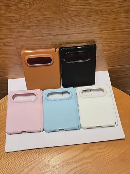 Samsung Z Fold color-blocked central axis, lychee texture side buckle, full-coverage hard case (Exclusive)