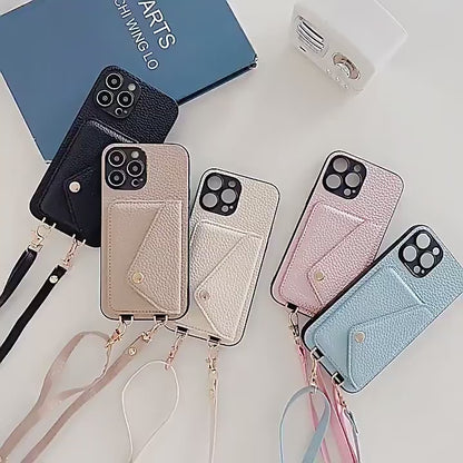 Apple iphone Creative Card-Insert Wallet Leather Case with Lanyard Case (Exclusive)