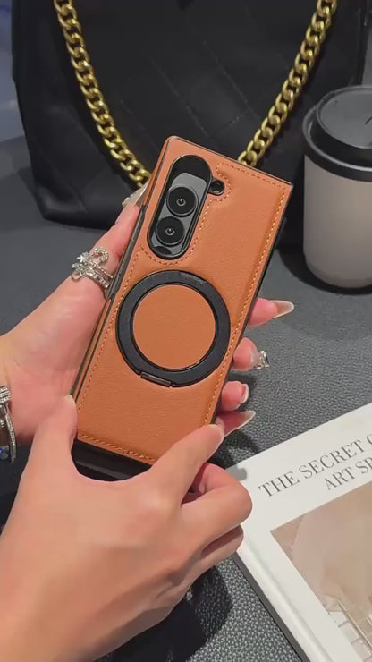 Samsung Fold & Flip Series off Stacked Mobile Phone Case Yashi Leather Texture 360 Magnetic Rotating Stand (Exclusive)