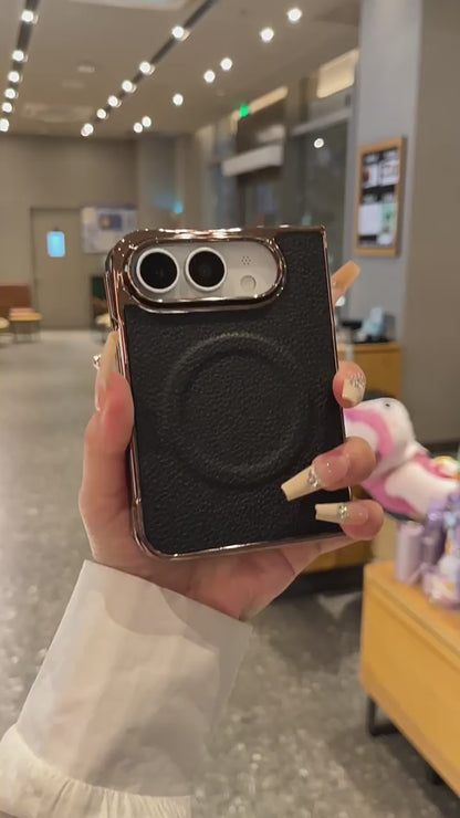 Apple Iphone Ultra electroplated magnetic folding screen lychee leather texture protective case (Exclusive)