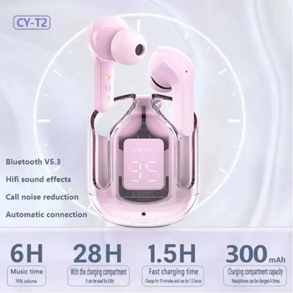 Wirless Earbuds with Transparent Crystal Clear case with Touch sensor water resistance