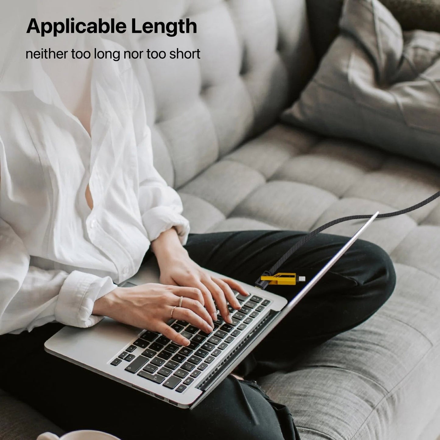 Fast Charging 4-in-1 65W Fast Charging Flat Nylon Braided Data Sync Cable With USB, Lightning, C-Type Ports