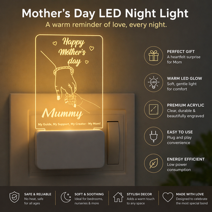 Mother’s Day LED Night Lamp – Acrylic “Mummy” Touch Night Light | Warm Glow Decorative Gift for Mom
