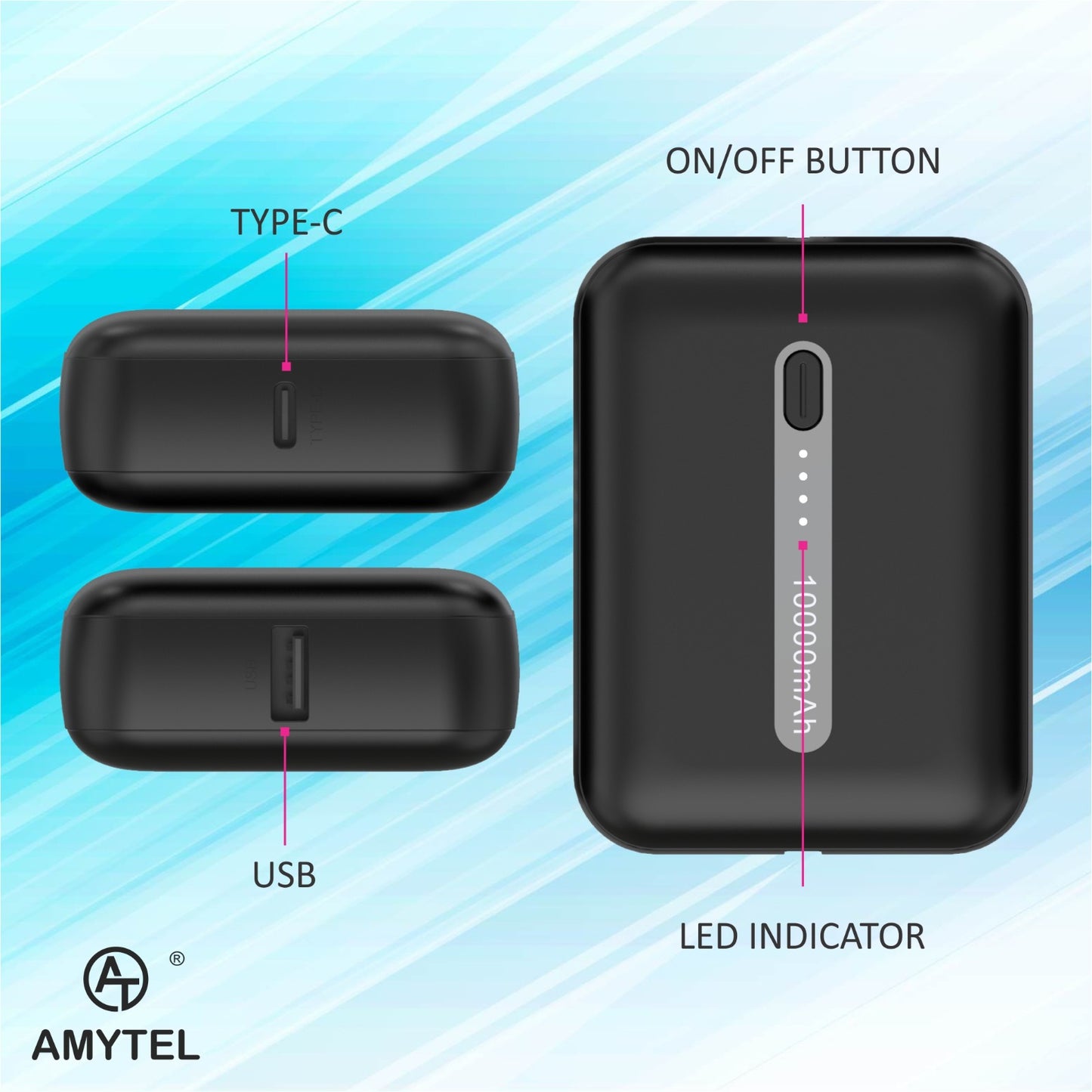 Amytel 10,000 Mah Power Bank with 18W Fast Charging ( 6 Month Warranty)