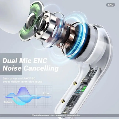 Wirless Earbuds with Transparent Crystal Clear case with Touch sensor water resistance