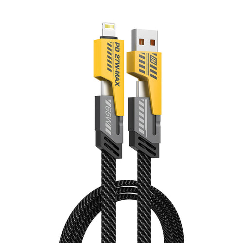 Fast Charging 4-in-1 65W Fast Charging Flat Nylon Braided Data Sync Cable With USB, Lightning, C-Type Ports