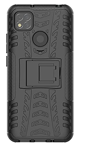 Mi Redmi 9C / Poco C3 Shockproof Hybrid Kickstand Back Cover Defender Cover  - Black